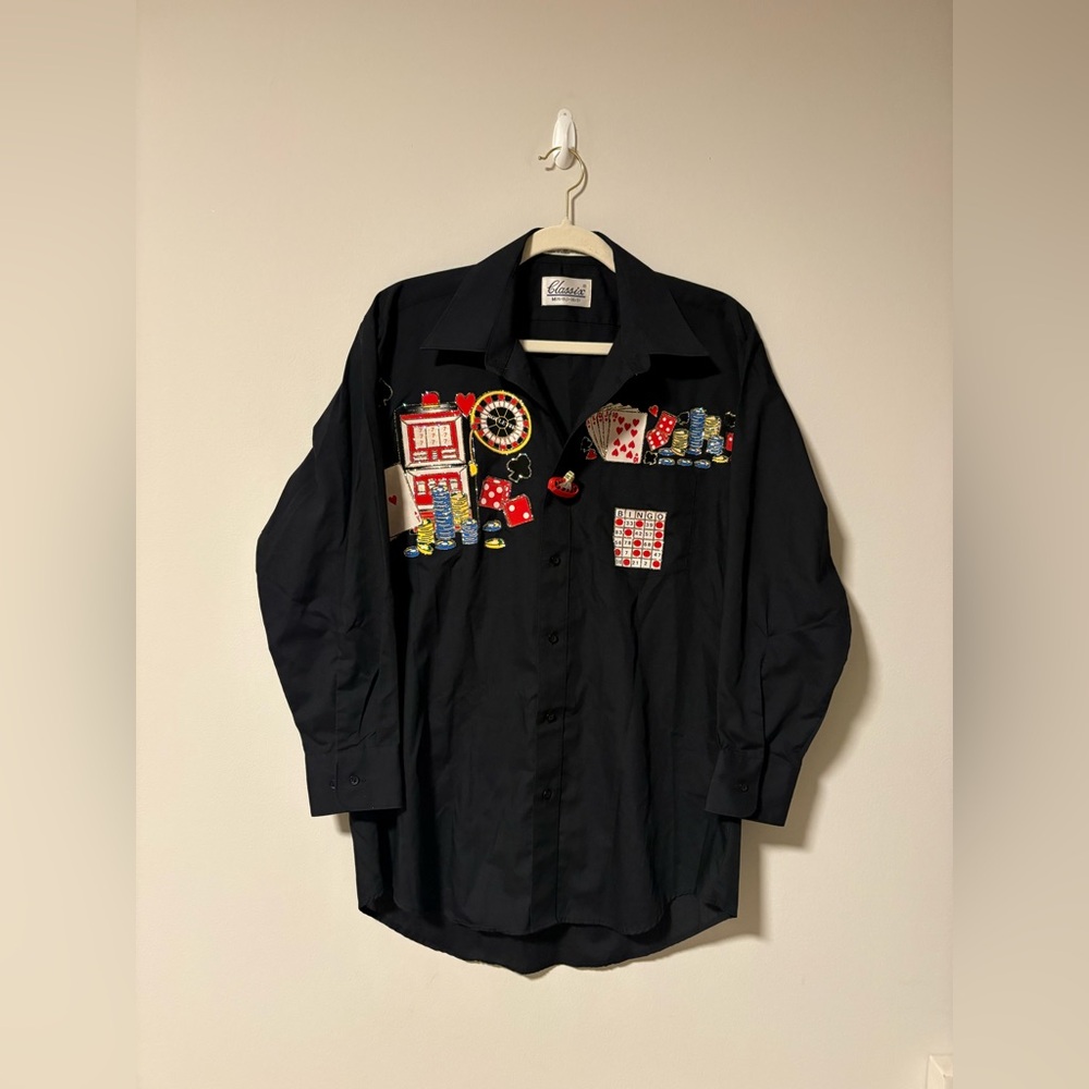 Vintage Style Glittery Embroidered Casino Vegas Blouse M